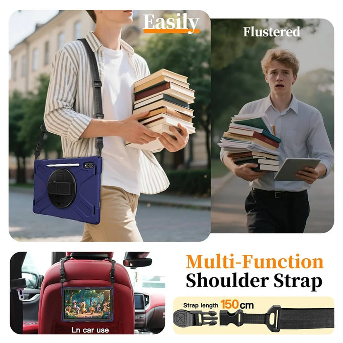 For Samsung Galaxy Tab S11 Ultra Case TPU + PC + Silicone Kickstand Anti Drop Tablet Cover - Navy Blue - 5