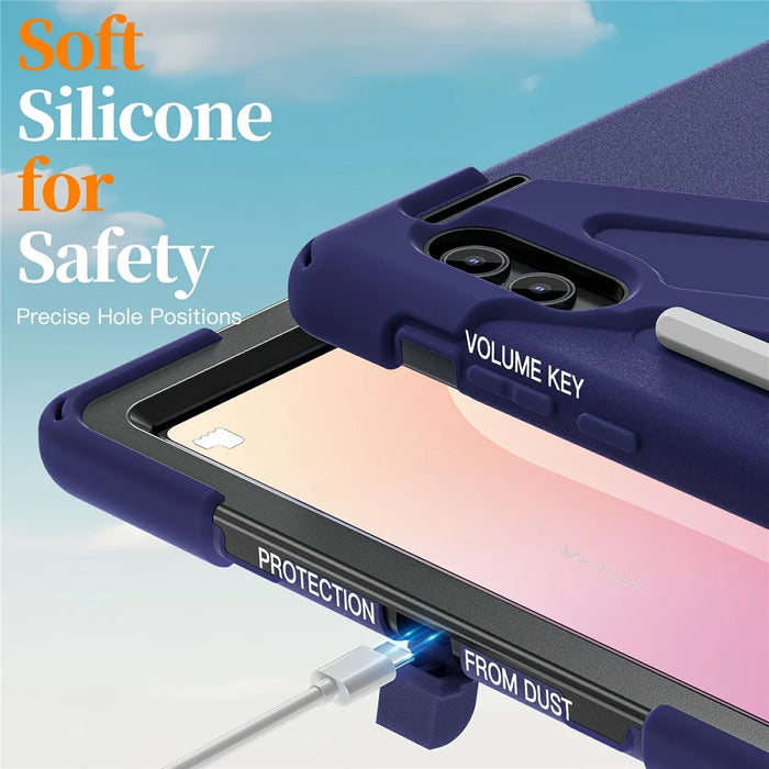 For Samsung Galaxy Tab S11 Ultra Case TPU + PC + Silicone Kickstand Anti Drop Tablet Cover - Navy Blue - 7