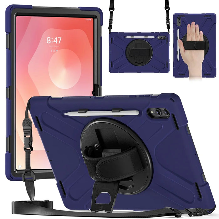 For Samsung Galaxy Tab S11 Ultra Kickstand Case TPU PC Silicone Tablet Cover with Shoulder Strap - Navy Blue - 1