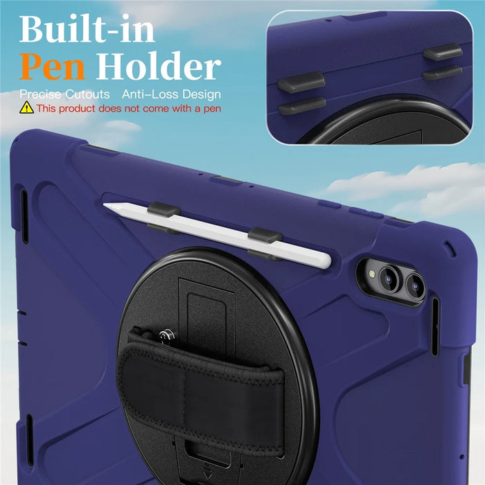 For Samsung Galaxy Tab S11 Ultra Kickstand Case TPU PC Silicone Tablet Cover with Shoulder Strap - Navy Blue - 2