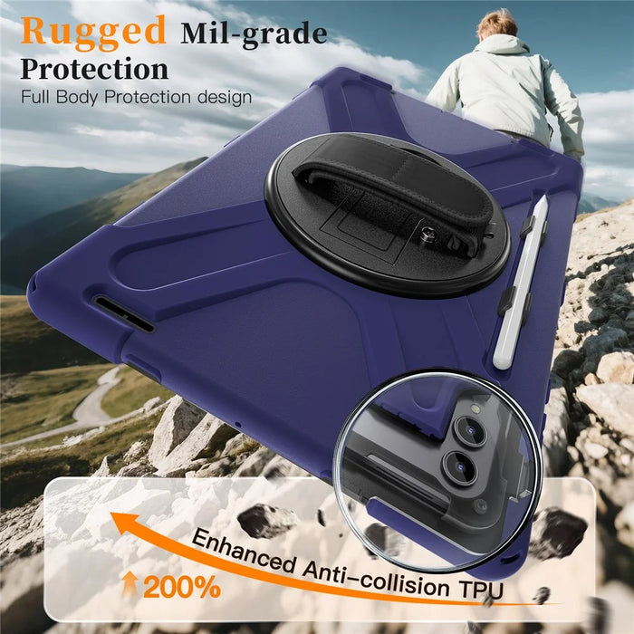 For Samsung Galaxy Tab S11 Ultra Kickstand Case TPU PC Silicone Tablet Cover with Shoulder Strap - Navy Blue - 3