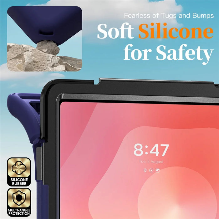 For Samsung Galaxy Tab S11 Ultra Kickstand Case TPU PC Silicone Tablet Cover with Shoulder Strap - Navy Blue - 4