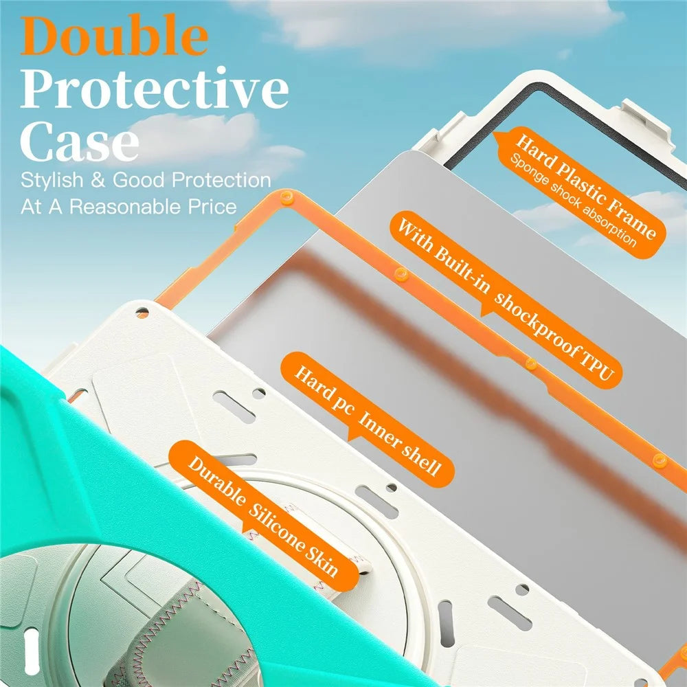 For Samsung Galaxy Tab A11+ Case TPU + PC + Silicone Kickstand Anti Drop Tablet Cover - Mint Green - 4