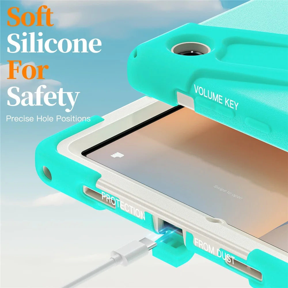 For Samsung Galaxy Tab A11+ Case TPU + PC + Silicone Kickstand Anti Drop Tablet Cover - Mint Green - 7