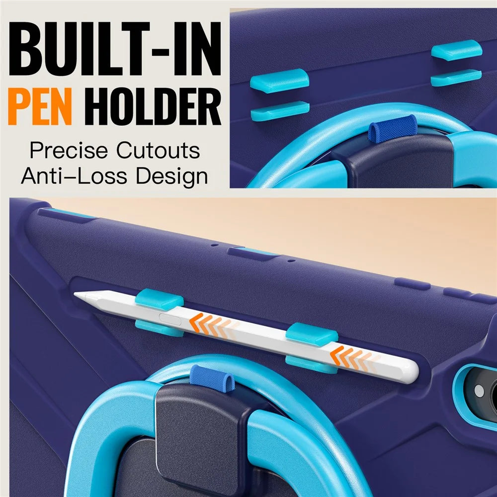 For Samsung Galaxy Tab S11 Ultra Case TPU + PC + Silicone Tablet Cover Swivel Kickstand Handle Grip - Navy Blue - 2