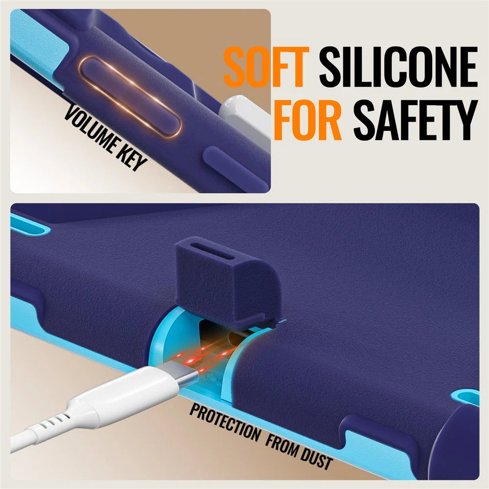 For Samsung Galaxy Tab S11 Ultra Case TPU + PC + Silicone Tablet Cover Swivel Kickstand Handle Grip - Navy Blue - 3