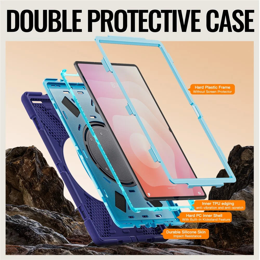 For Samsung Galaxy Tab S11 Ultra Case TPU + PC + Silicone Tablet Cover Swivel Kickstand Handle Grip - Navy Blue - 5