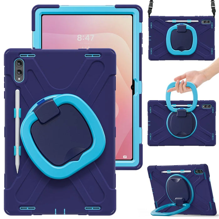 For Samsung Galaxy Tab S11 Ultra Case with Shoulder Strap TPU + PC + Silicone Kickstand Tablet Cover - Navy Blue - 2