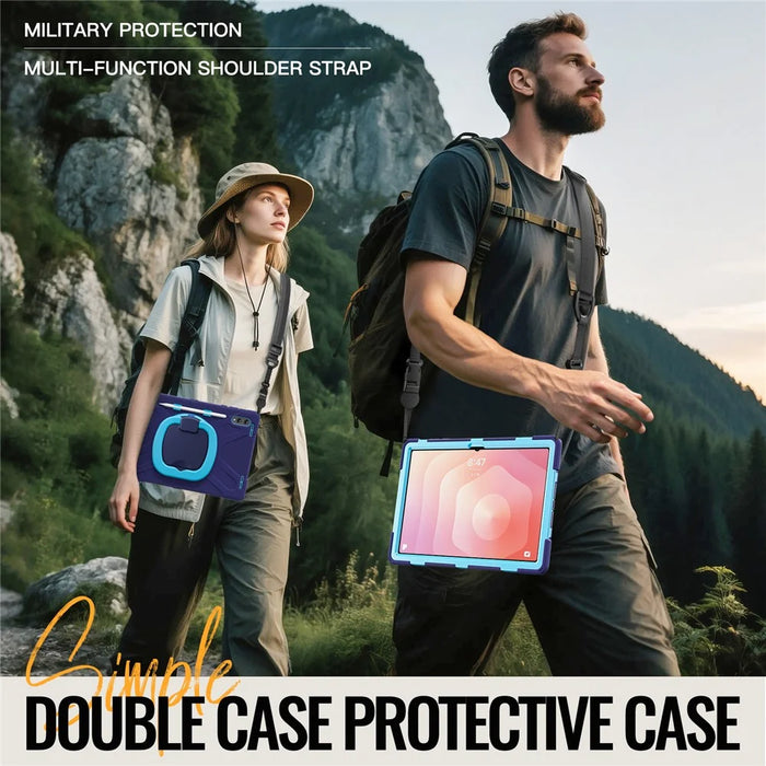 For Samsung Galaxy Tab S11 Ultra Case with Shoulder Strap TPU + PC + Silicone Kickstand Tablet Cover - Navy Blue - 4