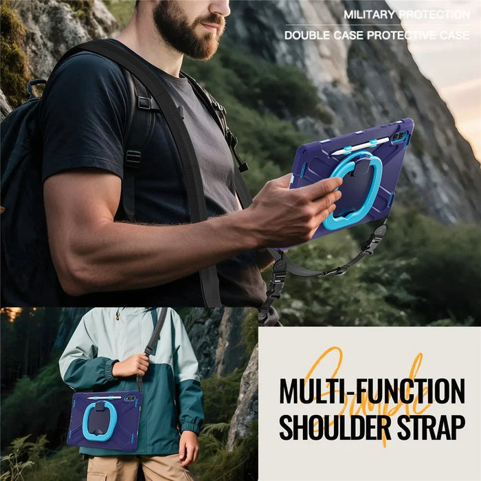 For Samsung Galaxy Tab S11 Ultra Case with Shoulder Strap TPU + PC + Silicone Kickstand Tablet Cover - Navy Blue - 5