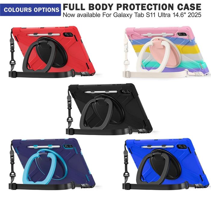 For Samsung Galaxy Tab S11 Ultra Case with Shoulder Strap TPU + PC + Silicone Kickstand Tablet Cover - Navy Blue - 6