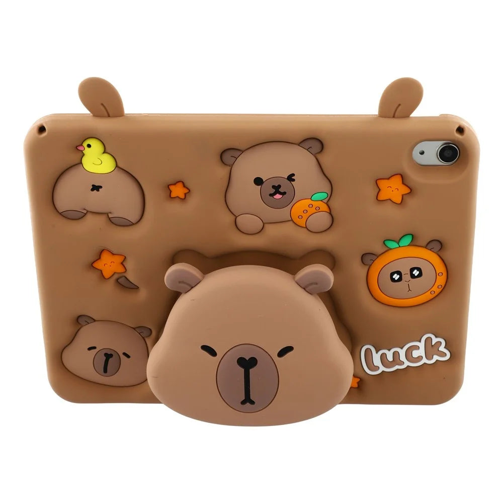 For iPad (2025) / iPad 10.9 (2022) Case Cute Silicone Tablet Cover with Retractable Bear Kickstand / Shoulder Strap - 2