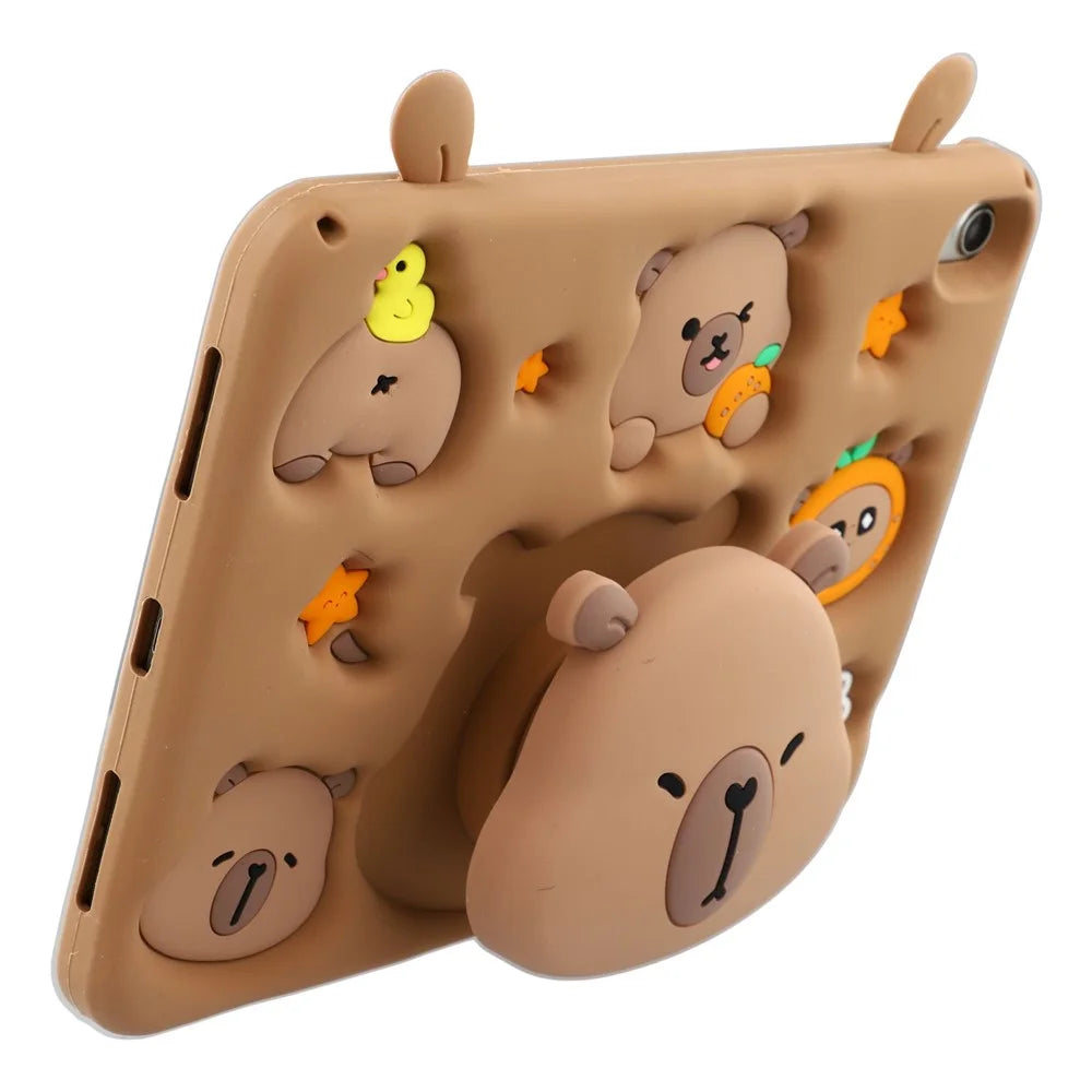 For iPad (2025) / iPad 10.9 (2022) Case Cute Silicone Tablet Cover with Retractable Bear Kickstand / Shoulder Strap - 3