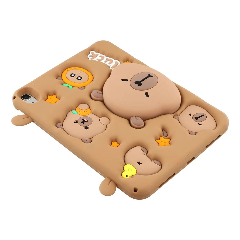 For iPad (2025) / iPad 10.9 (2022) Case Cute Silicone Tablet Cover with Retractable Bear Kickstand / Shoulder Strap - 5