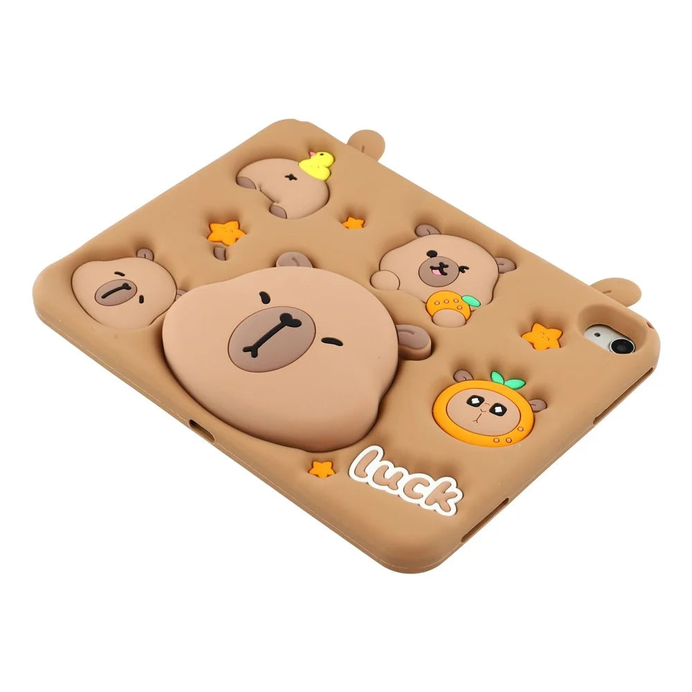 For iPad (2025) / iPad 10.9 (2022) Case Cute Silicone Tablet Cover with Retractable Bear Kickstand / Shoulder Strap - 6
