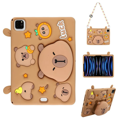 Silicone Case for iPad Air 11 (2026) / (2025) / (2024) / Air (2022) / (2020) / iPad Pro 11 (2024) / (2022) / (2021) / (2020) / (2018) Tablet Cover with Retractable Bear Kickstand / Shoulder Strap - 1