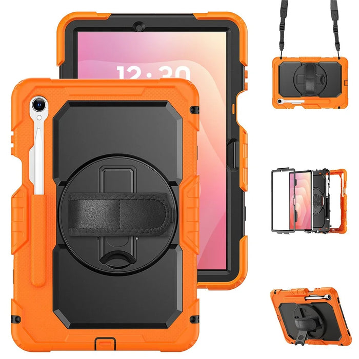 For Samsung Galaxy Tab S11 Case PC + Silicone Tablet Cover with PET Film and Shoulder Strap - Orange - 1