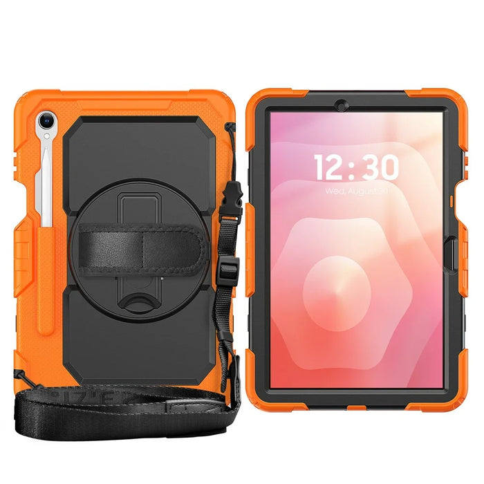 For Samsung Galaxy Tab S11 Case PC + Silicone Tablet Cover with PET Film and Shoulder Strap - Orange - 2