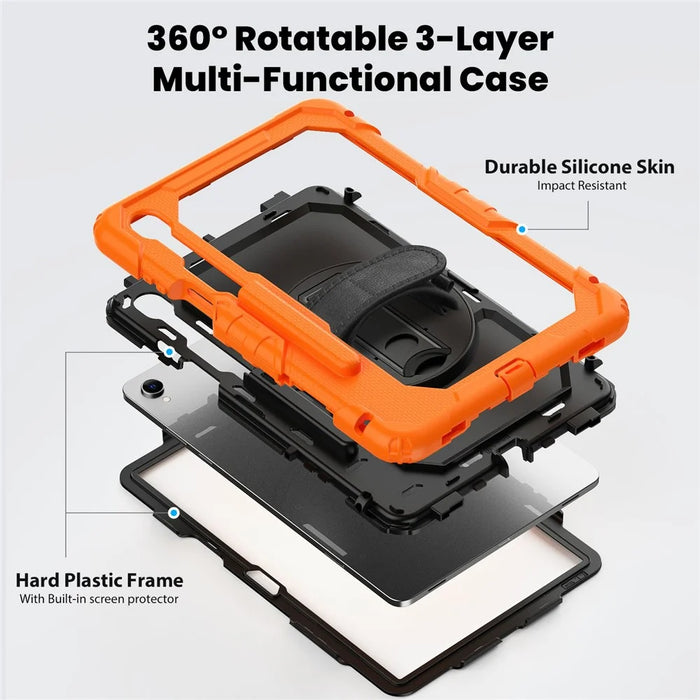 For Samsung Galaxy Tab S11 Case PC + Silicone Tablet Cover with PET Film and Shoulder Strap - Orange - 3