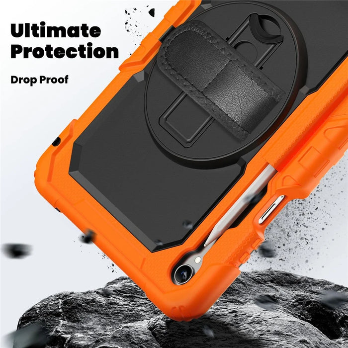 For Samsung Galaxy Tab S11 Case PC + Silicone Tablet Cover with PET Film and Shoulder Strap - Orange - 4
