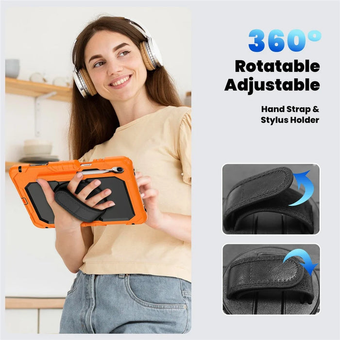 For Samsung Galaxy Tab S11 Case PC + Silicone Tablet Cover with PET Film and Shoulder Strap - Orange - 7