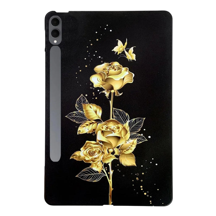 For Samsung Galaxy Tab S11 Ultra TPU Case Pattern Printing Slim Tablet Protective Cover - Golden Butterfly Rose - 1