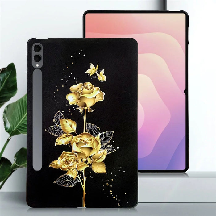 For Samsung Galaxy Tab S11 Ultra TPU Case Pattern Printing Slim Tablet Protective Cover - Golden Butterfly Rose - 2