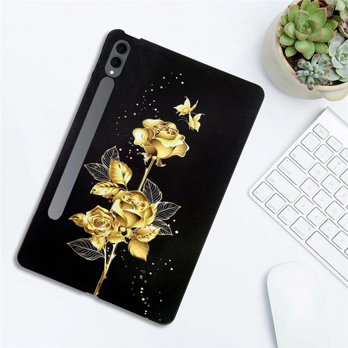 For Samsung Galaxy Tab S11 Ultra TPU Case Pattern Printing Slim Tablet Protective Cover - Golden Butterfly Rose - 4