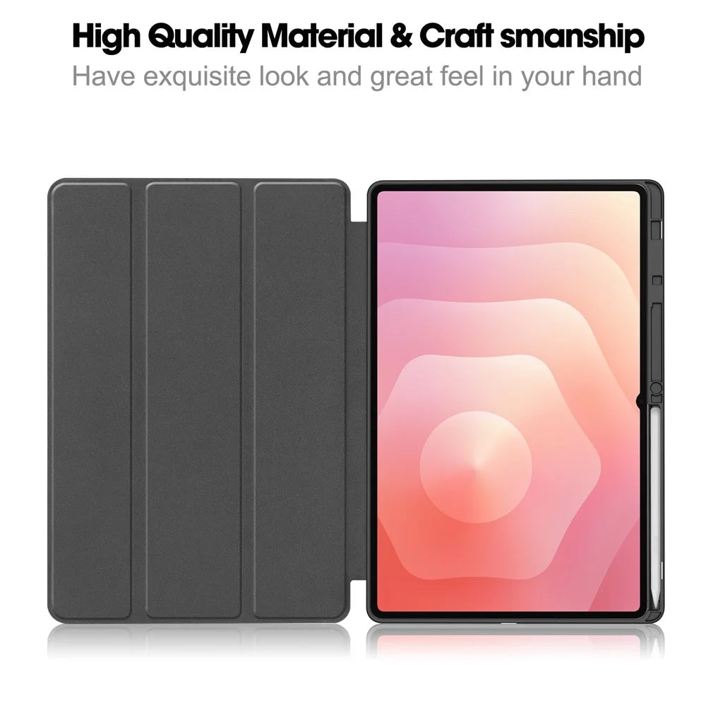 For Samsung Galaxy Tab S11 Ultra Stand Case Shock-Absorbent Leather Tablet Cover with Pen Slot - Black - 2