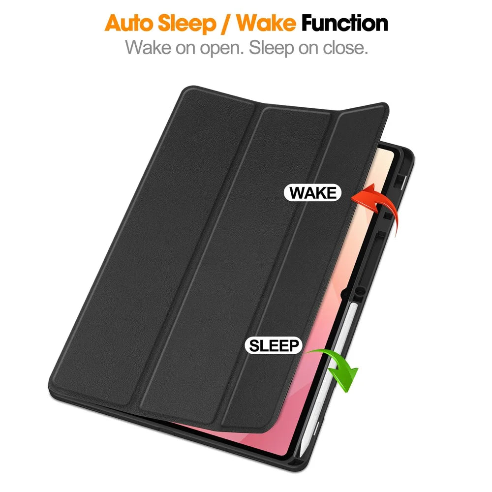 For Samsung Galaxy Tab S11 Ultra Stand Case Shock-Absorbent Leather Tablet Cover with Pen Slot - Black - 4