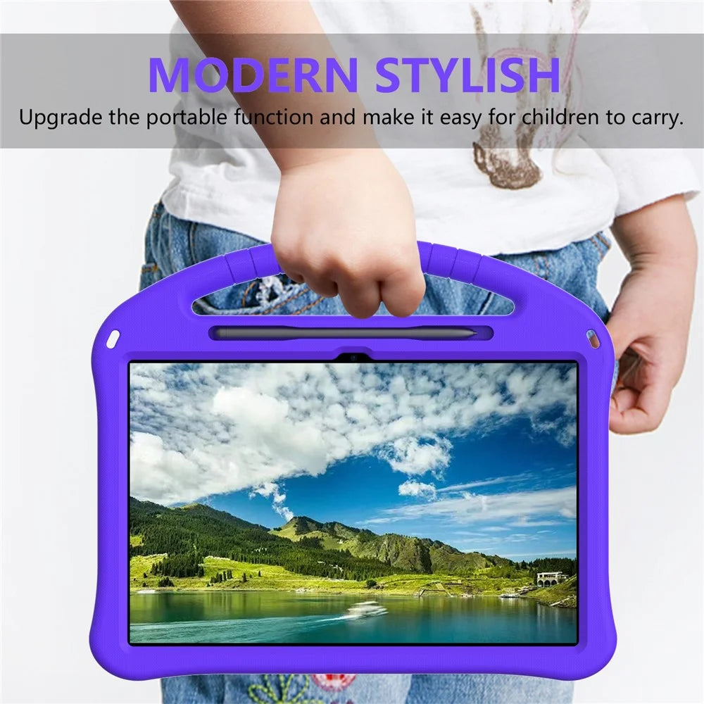 For Lenovo Idea Tab Plus Case EVA Tablet Cover with Handle Kickstand Children Friendly - Purple - 6