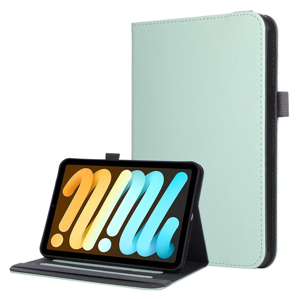 For iPad mini (2024)  /  (2021) Case Foldable Stand Leather Tablet Cover with Handheld Wristband - Green - 1