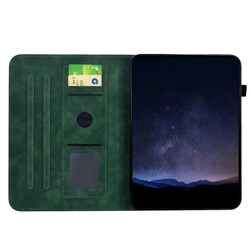 For iPad mini (2024) / mini (2021) Case Imprinted Plum Blossom Stand Card Slots Leather Tablet Cover with Auto Sleep / Wake - Green - 2