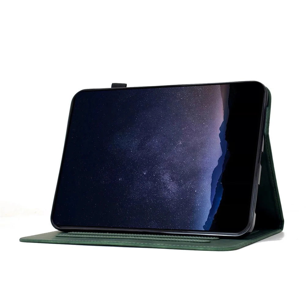 For iPad mini (2024) / mini (2021) Case Imprinted Plum Blossom Stand Card Slots Leather Tablet Cover with Auto Sleep / Wake - Green - 3