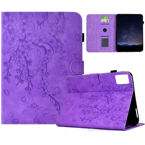 For Lenovo Tab M9 Case Imprinted Plum Blossom Stand Card Slots Leather Tablet Cover with Auto Sleep / Wake - Light Purple - 1