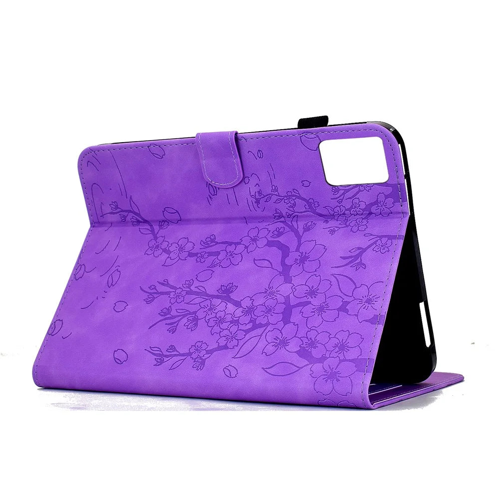 For Lenovo Tab M9 Case Imprinted Plum Blossom Stand Card Slots Leather Tablet Cover with Auto Sleep / Wake - Light Purple - 4