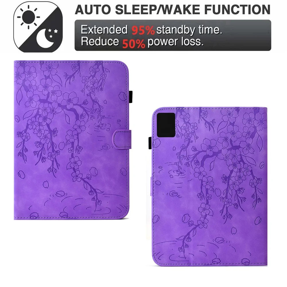 For Lenovo Tab M9 Case Imprinted Plum Blossom Stand Card Slots Leather Tablet Cover with Auto Sleep / Wake - Light Purple - 6