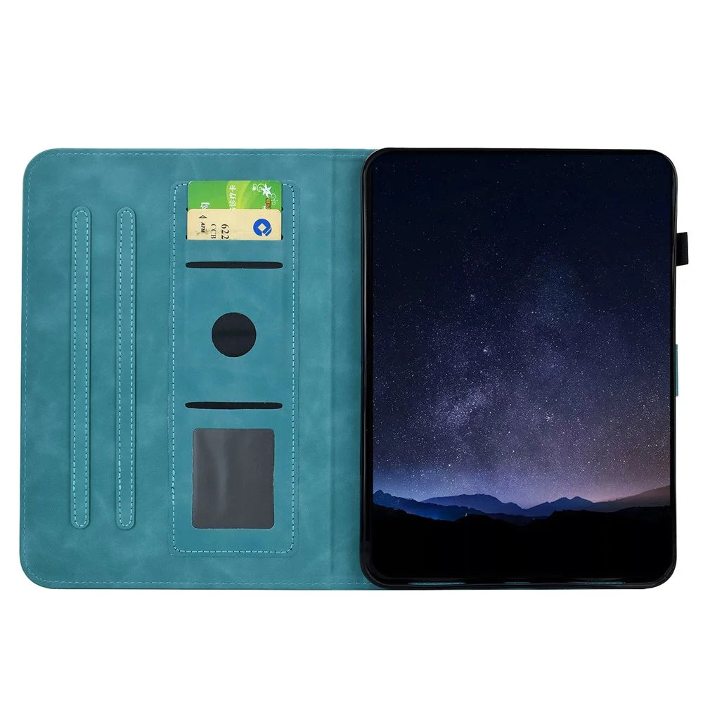 For Lenovo Tab M11 / Xiaoxin Pad 11 2024 Case Imprinted Plum Blossom Stand Card Slots Leather Tablet Cover with Auto Sleep / Wake - Baby Blue - 2