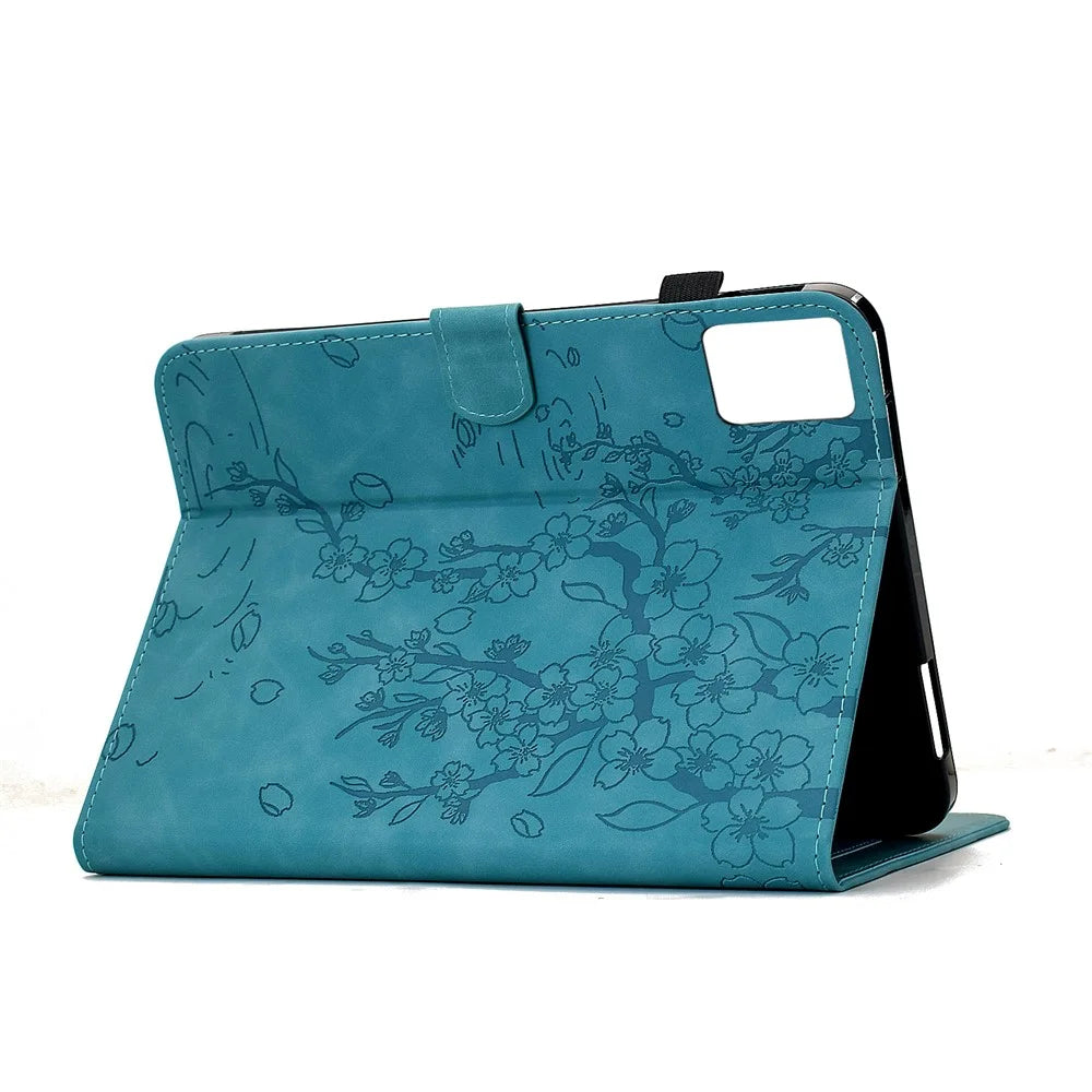 For Lenovo Tab M11 / Xiaoxin Pad 11 2024 Case Imprinted Plum Blossom Stand Card Slots Leather Tablet Cover with Auto Sleep / Wake - Baby Blue - 4