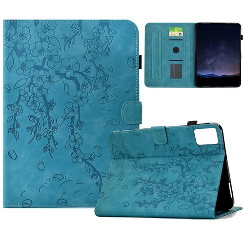 For Lenovo Xiaoxin Pad 11 2025 Case Imprinted Plum Blossom Stand Card Slots Leather Tablet Cover with Auto Sleep / Wake - Baby Blue - 1