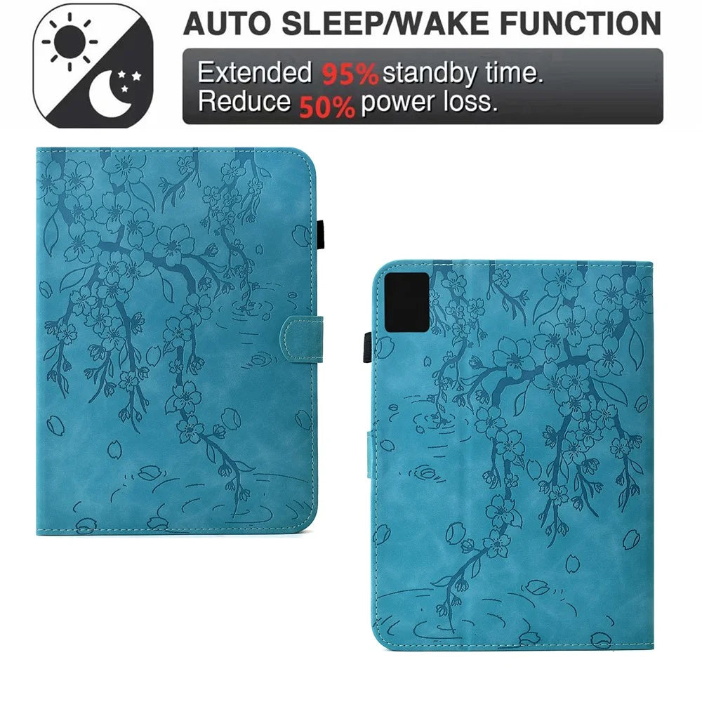 For Lenovo Xiaoxin Pad 11 2025 Case Imprinted Plum Blossom Stand Card Slots Leather Tablet Cover with Auto Sleep / Wake - Baby Blue - 6