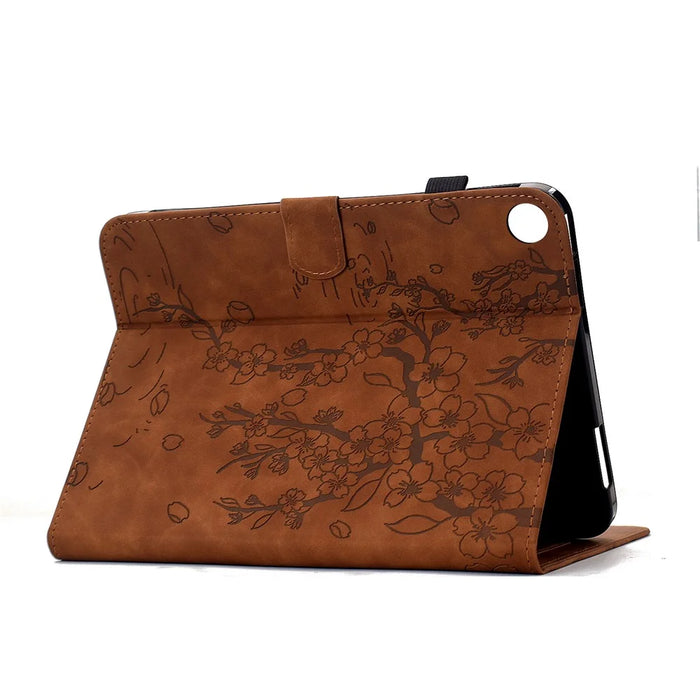 For Samsung Galaxy Tab A11+ / A9+ Case Imprinted Plum Blossom Stand Card Slots Leather Tablet Cover with Auto Sleep / Wake - Brown - 4