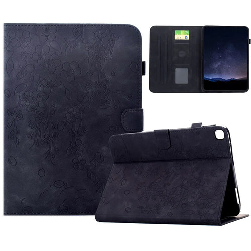 Leather Case for Samsung Galaxy Tab S6 Lite (2024) / (2022) / (2020) Imprinted Plum Blossom Stand Card Slots Tablet Cover with Auto Sleep / Wake - Black - 1