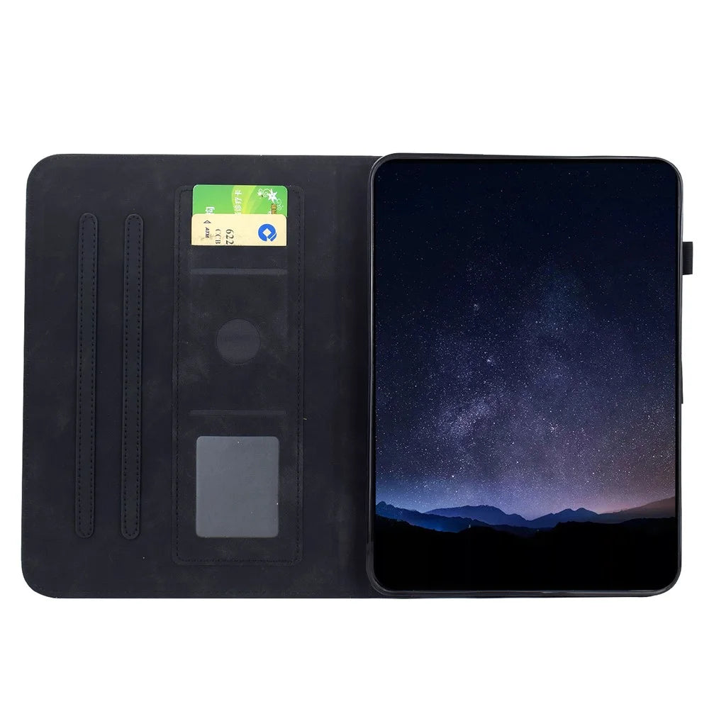 Leather Case for Samsung Galaxy Tab S6 Lite (2024) / (2022) / (2020) Imprinted Plum Blossom Stand Card Slots Tablet Cover with Auto Sleep / Wake - Black - 2