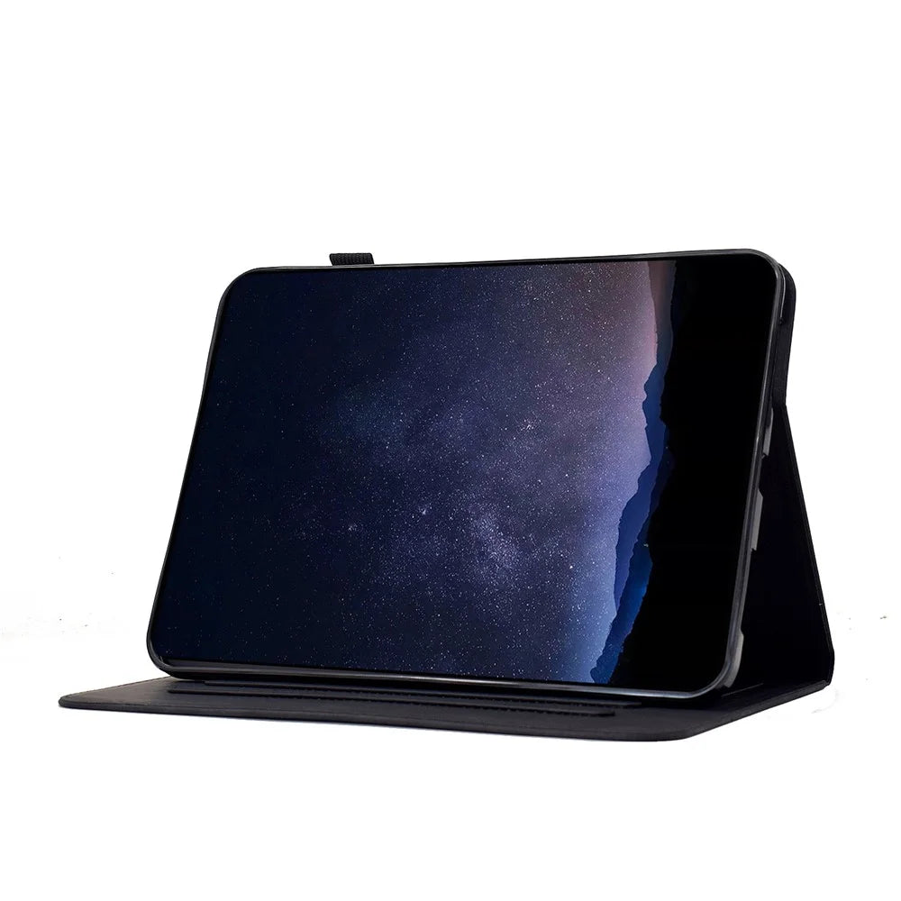 Leather Case for Samsung Galaxy Tab S6 Lite (2024) / (2022) / (2020) Imprinted Plum Blossom Stand Card Slots Tablet Cover with Auto Sleep / Wake - Black - 3