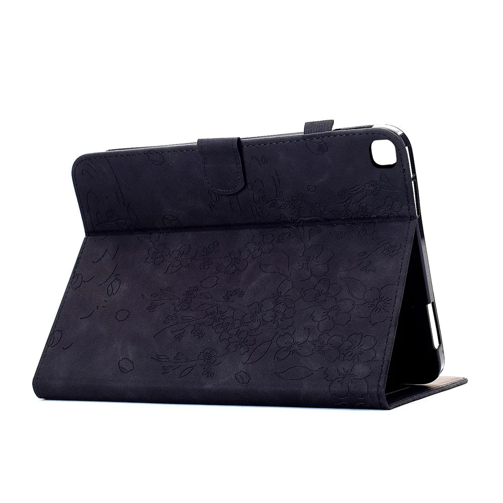 Leather Case for Samsung Galaxy Tab S6 Lite (2024) / (2022) / (2020) Imprinted Plum Blossom Stand Card Slots Tablet Cover with Auto Sleep / Wake - Black - 4