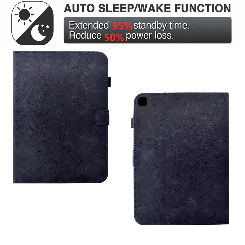 Leather Case for Samsung Galaxy Tab S6 Lite (2024) / (2022) / (2020) Imprinted Plum Blossom Stand Card Slots Tablet Cover with Auto Sleep / Wake - Black - 6