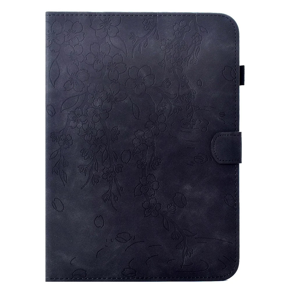 Leather Case for Samsung Galaxy Tab S6 Lite (2024) / (2022) / (2020) Imprinted Plum Blossom Stand Card Slots Tablet Cover with Auto Sleep / Wake - Black - 7