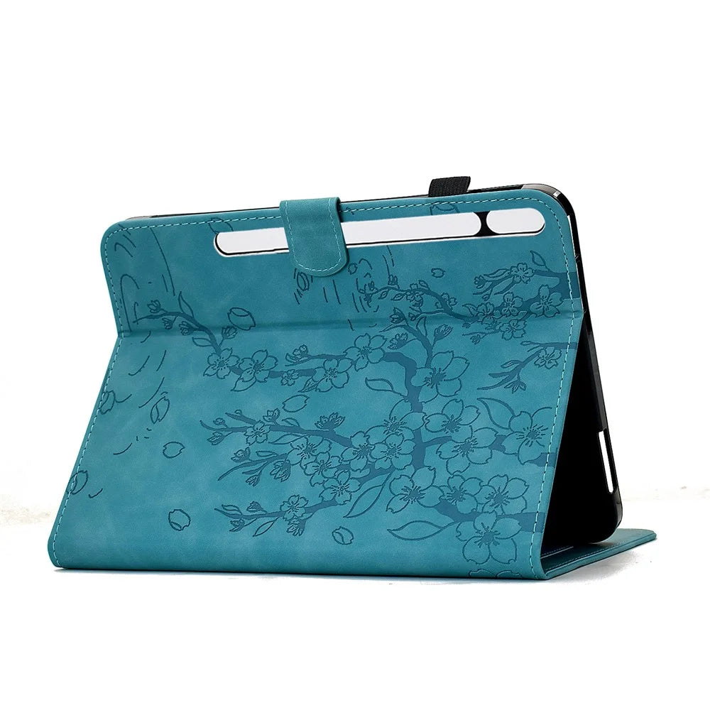 Leather Case for Samsung Galaxy Tab S10 FE / S9 FE / S9 Imprinted Plum Blossom Stand Card Slots Tablet Cover with Auto Sleep / Wake - Baby Blue - 4