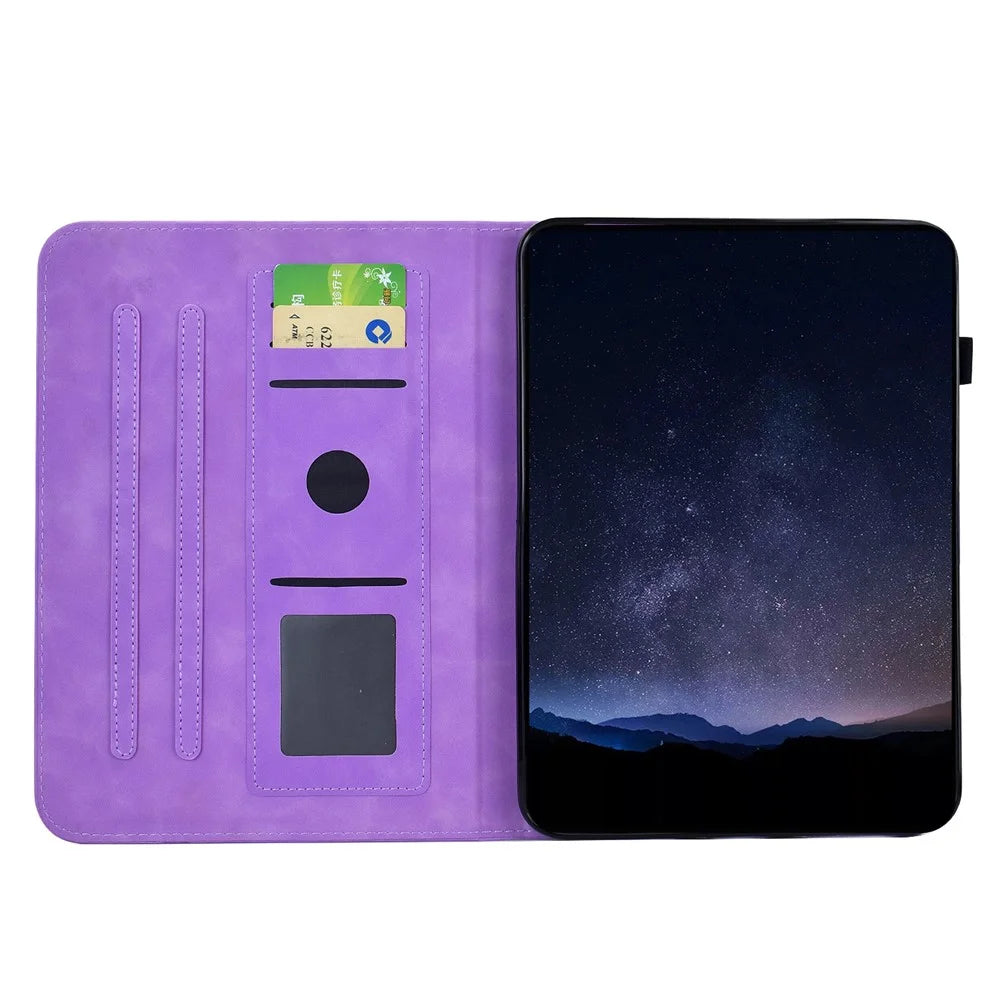 For Samsung Galaxy Tab S10 FE+ Case Imprinted Plum Blossom Stand Card Slots Leather Tablet Cover with Auto Sleep / Wake - Light Purple - 2